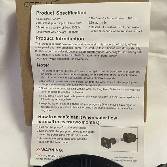 SOLAR POWERED FOUNTAIN PUMP Kit with Manual NEW and UNUSED 1104H - Picture 5 of 7